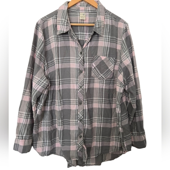 Terra & Sky Pink and Gray Plaid Shirt Size 1x - Picture 1 of 3